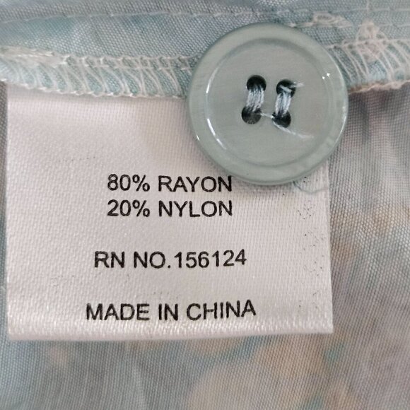 Shana Size Medium Fairy Tale Trees Button Up Aqua Blue Long Sleeve Coastal Shirt - Picture 9 of 12